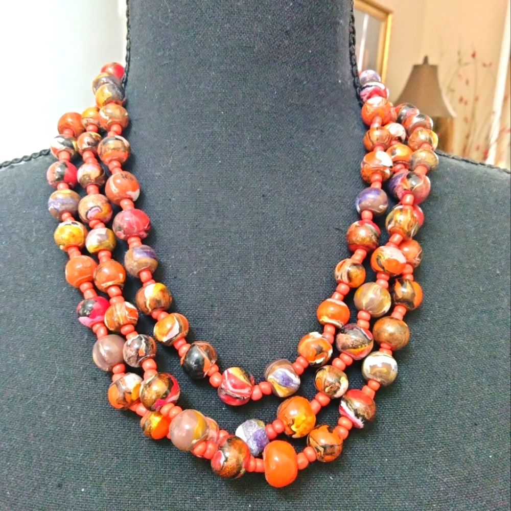 Multicolored Three Layer Beaded Necklace - image 1